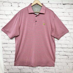 Masters Tech Polo Shirt Pink Gray Striped Golf Performance Stretch Shirt Sz XL